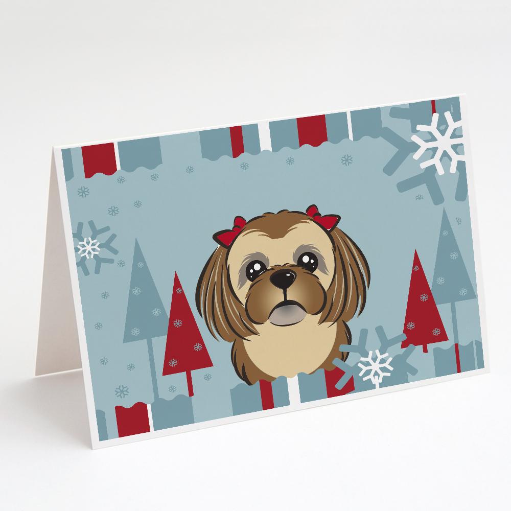 Winter Holiday Chocolate Brown Shih Tzu Greeting Cards Pack of 8 Blank Cards with Envelopes Whimsical A7 Size 5x7
