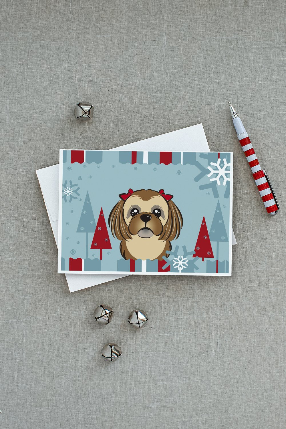 Winter Holiday Chocolate Brown Shih Tzu Greeting Cards Pack of 8 Blank Cards with Envelopes Whimsical A7 Size 5x7