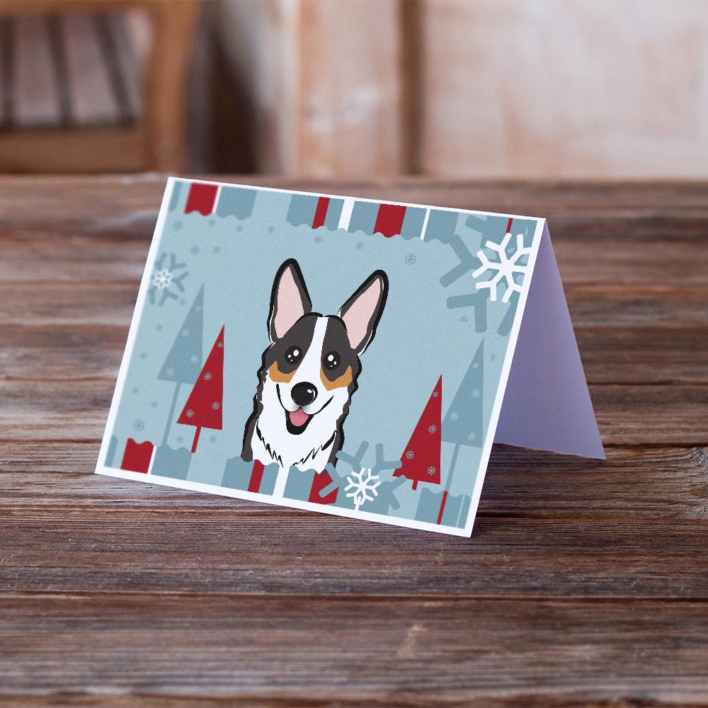 Winter Holiday Tricolor Corgi Greeting Cards Pack of 8 Blank Cards with Envelopes Whimsical A7 Size 5x7