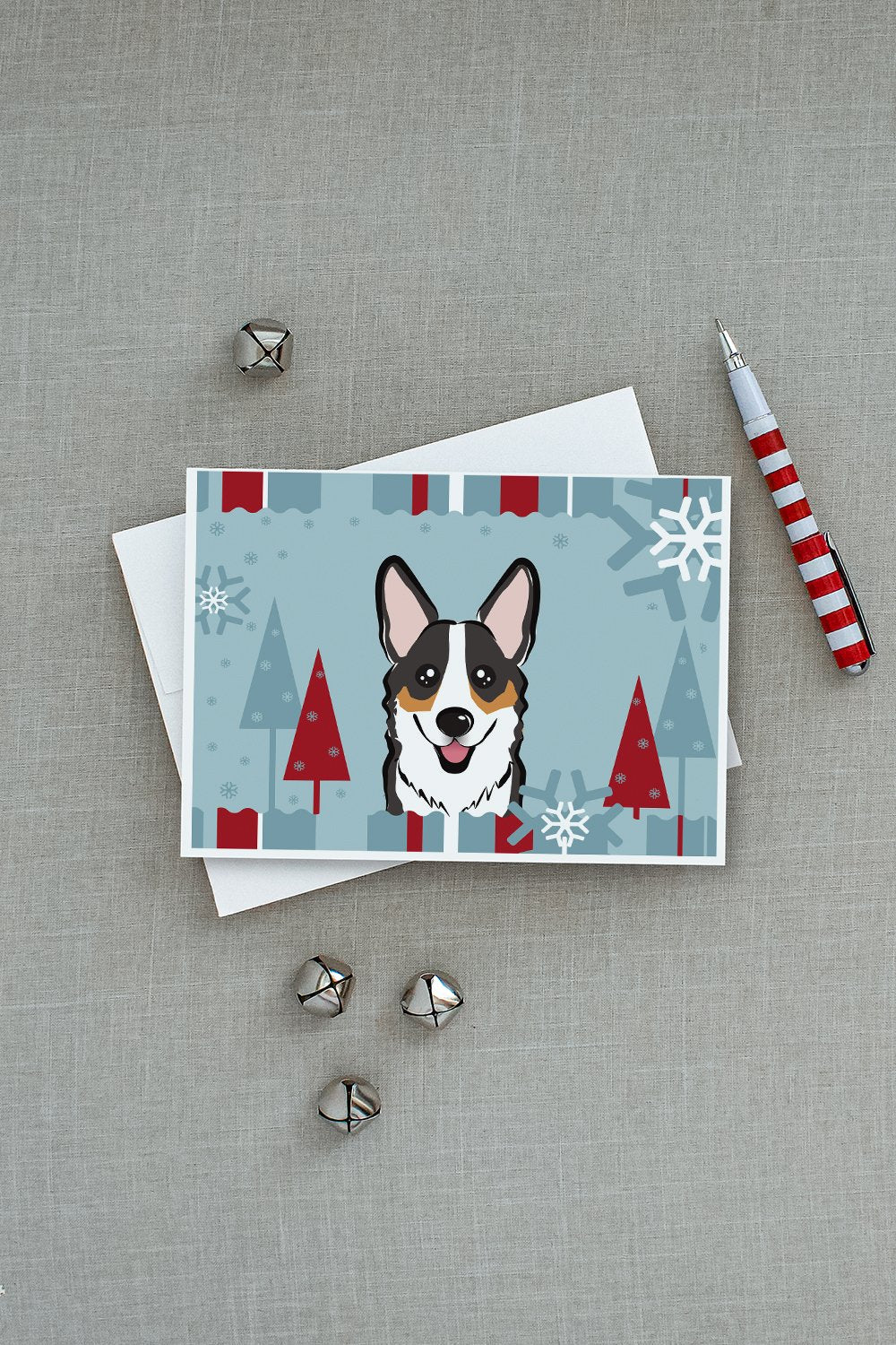 Winter Holiday Tricolor Corgi Greeting Cards Pack of 8 Blank Cards with Envelopes Whimsical A7 Size 5x7