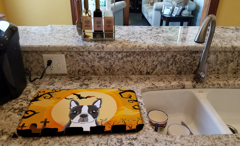 Halloween Boston Terrier Dish Drying Mat Absorbent Dish Drying Mat Pad for Kitchen Counter Dish Drainer Mat for Countertop, 14 x 21", Multicolor