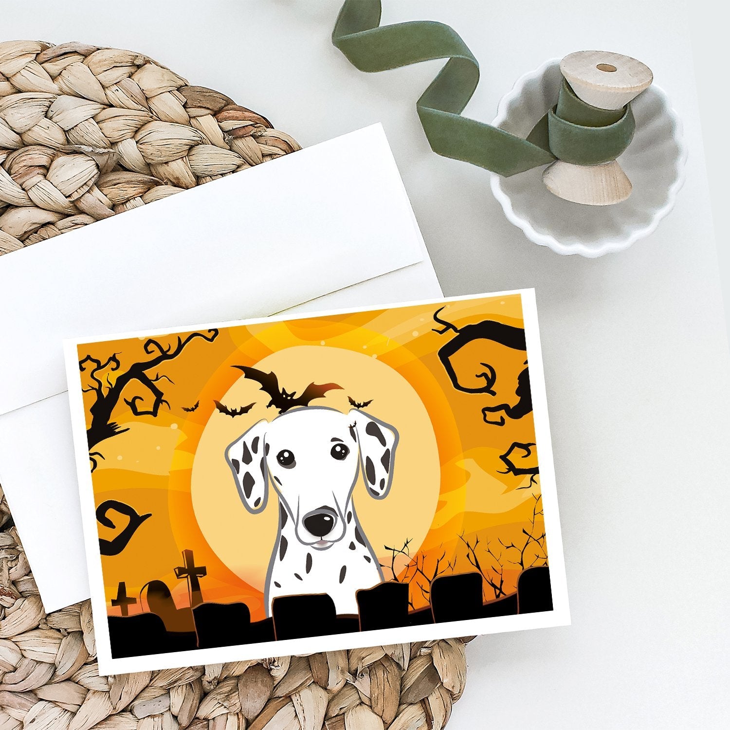 Halloween Dalmatian Greeting Cards Pack of 8 Blank Cards with Envelopes Whimsical A7 Size 5x7