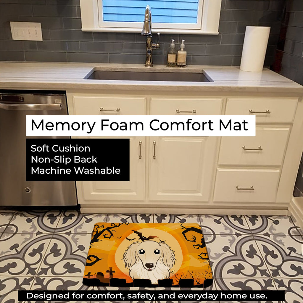 Halloween Longhair Creme Dachshund Memory Foam Kitchen Mat Machine Washable Anti-Fatigue Cushion Comfort Bath or Kitchen Rug