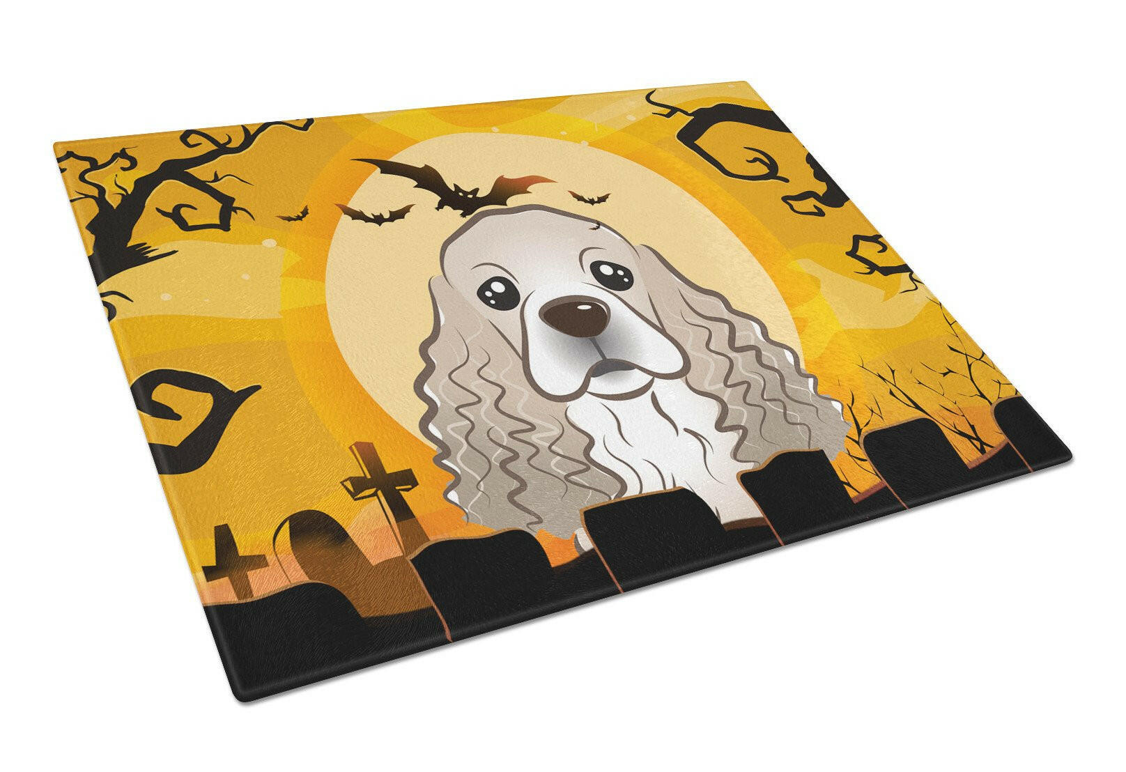 Halloween Cocker Spaniel Cutting Board Tempered Glass Kitchen Cutting Surface, Heat Resistant Chopping, Non-Slip Feet, Food Prep & Serving