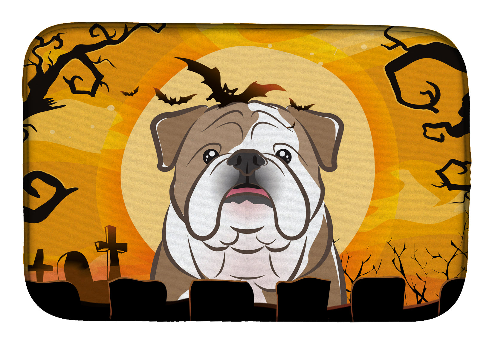 Halloween English Bulldog Dish Drying Mat Absorbent Dish Drying Mat Pad for Kitchen Counter Dish Drainer Mat for Countertop, 14 x 21", Multicolor