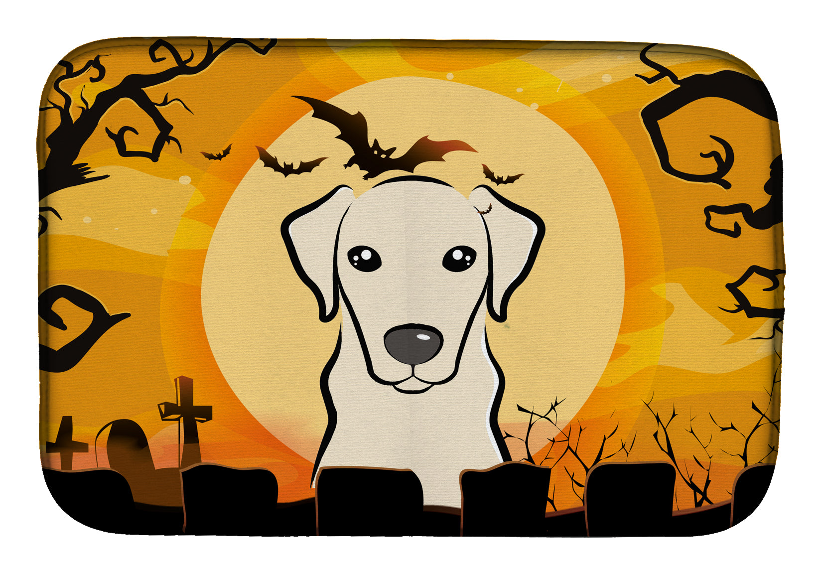 Halloween Yellow Labrador Dish Drying Mat Absorbent Dish Drying Mat Pad for Kitchen Counter Dish Drainer Mat for Countertop, 14 x 21", Multicolor
