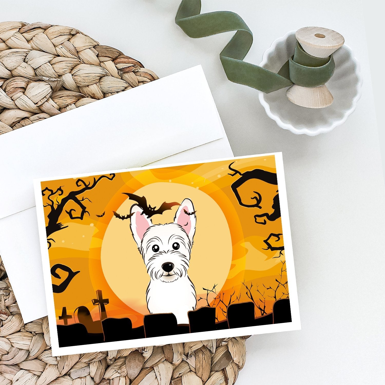 Halloween Westie Greeting Cards Pack of 8 Blank Cards with Envelopes Whimsical A7 Size 5x7