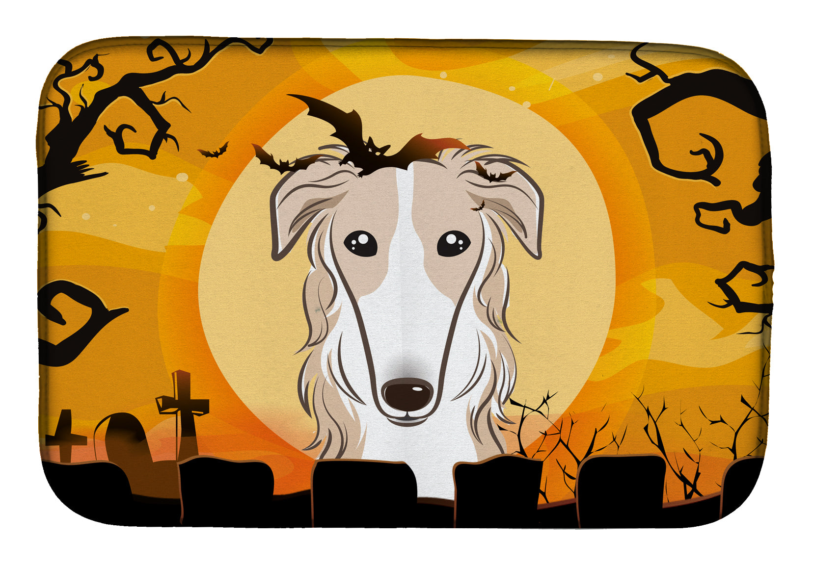 Halloween Borzoi Dish Drying Mat Absorbent Dish Drying Mat Pad for Kitchen Counter Dish Drainer Mat for Countertop, 14 x 21", Multicolor