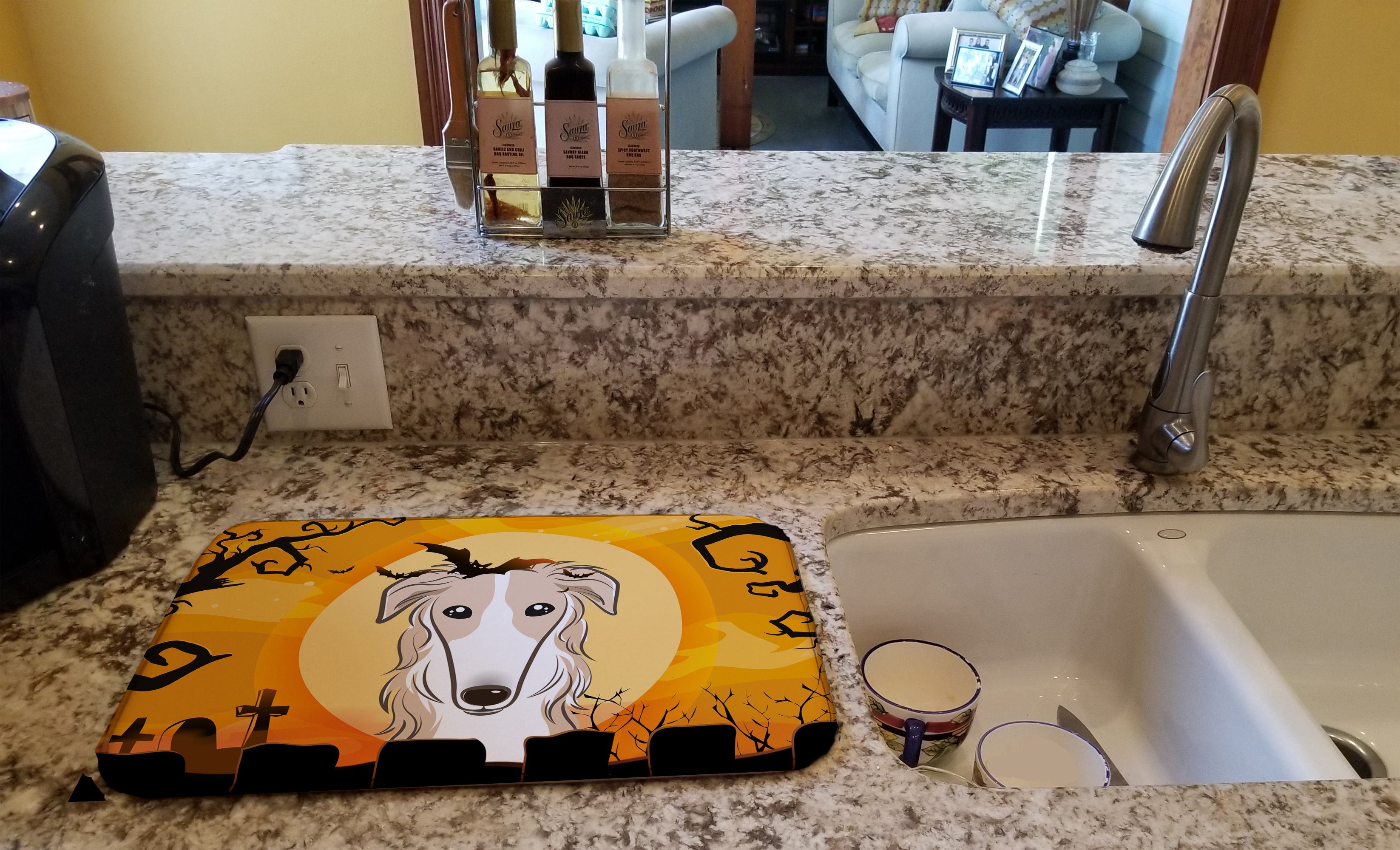 Halloween Borzoi Dish Drying Mat Absorbent Dish Drying Mat Pad for Kitchen Counter Dish Drainer Mat for Countertop, 14 x 21", Multicolor