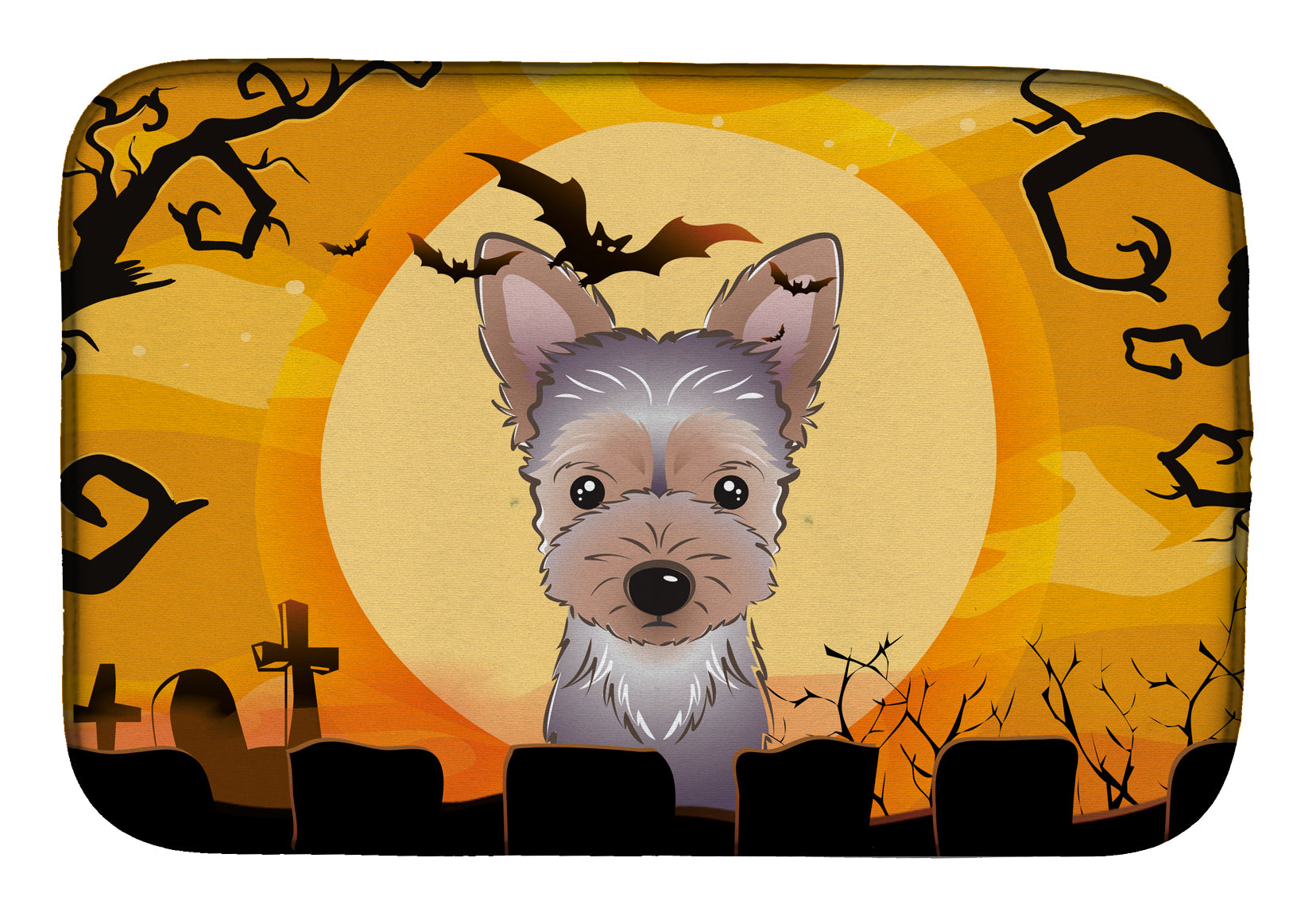 Halloween Yorkie Puppy Dish Drying Mat Absorbent Dish Drying Mat Pad for Kitchen Counter Dish Drainer Mat for Countertop, 14 x 21", Multicolor