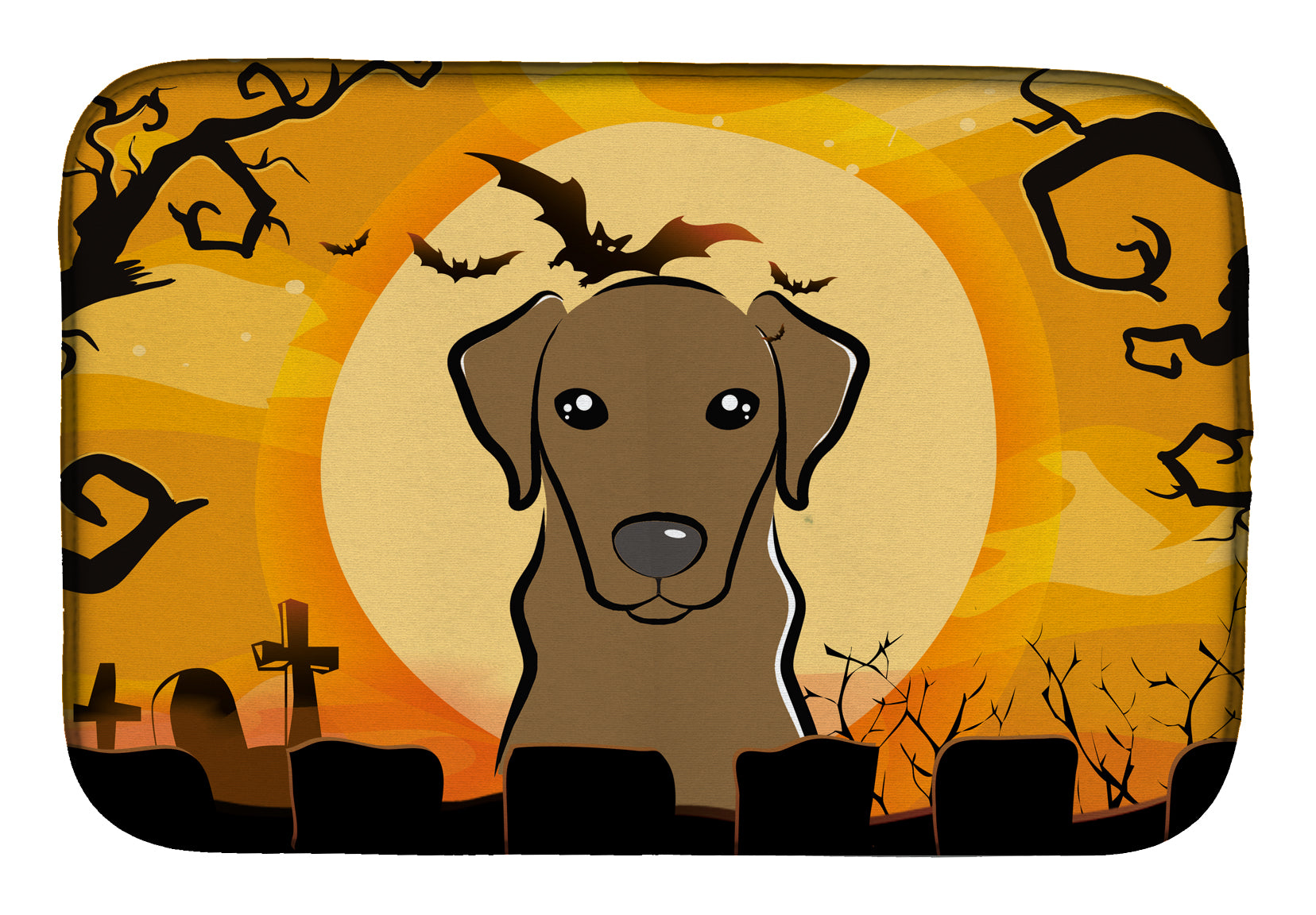 Halloween Chocolate Labrador Dish Drying Mat Absorbent Dish Drying Mat Pad for Kitchen Counter Dish Drainer Mat for Countertop, 14 x 21", Multicolor