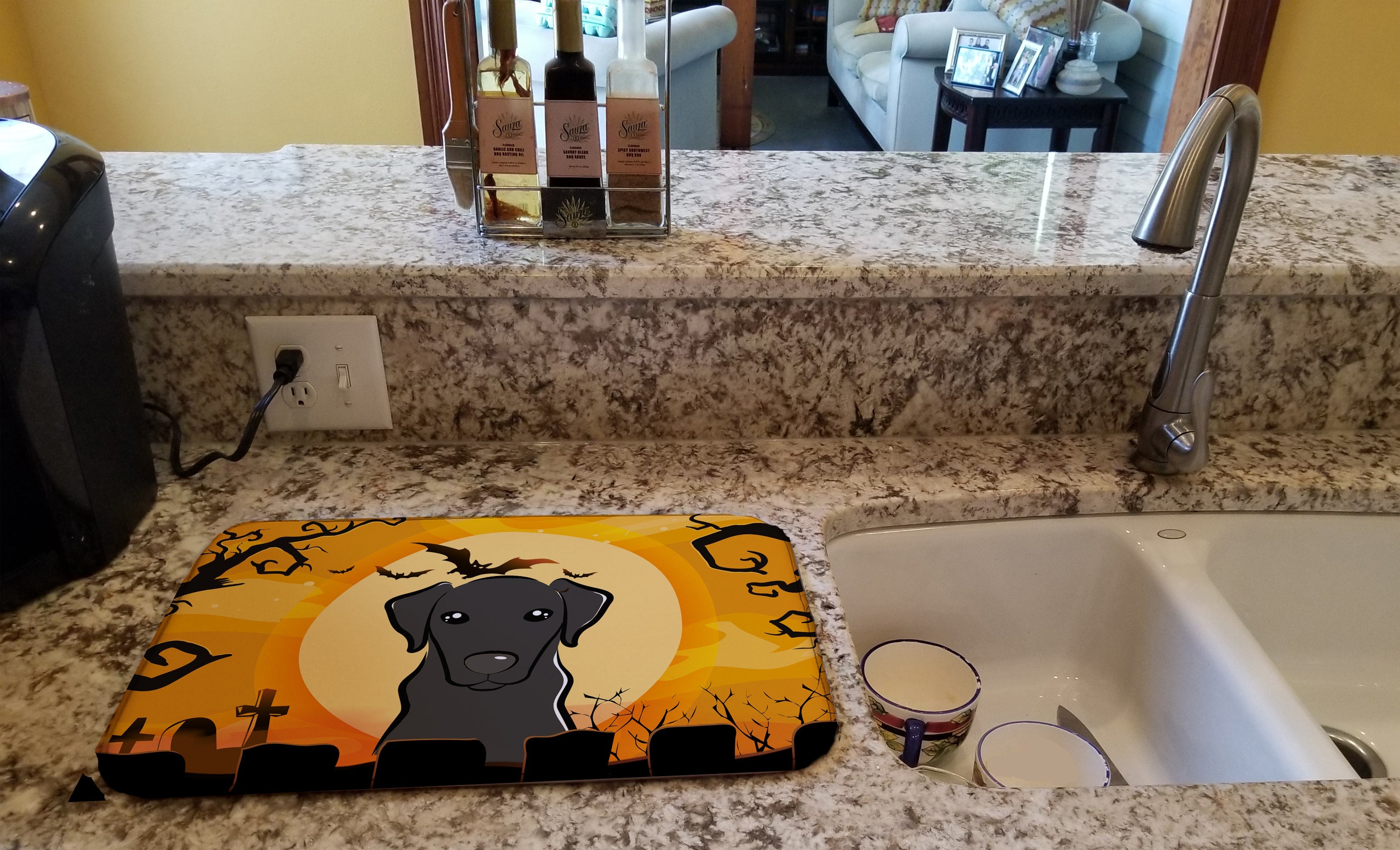 Halloween Black Labrador Dish Drying Mat Absorbent Dish Drying Mat Pad for Kitchen Counter Dish Drainer Mat for Countertop, 14 x 21", Multicolor