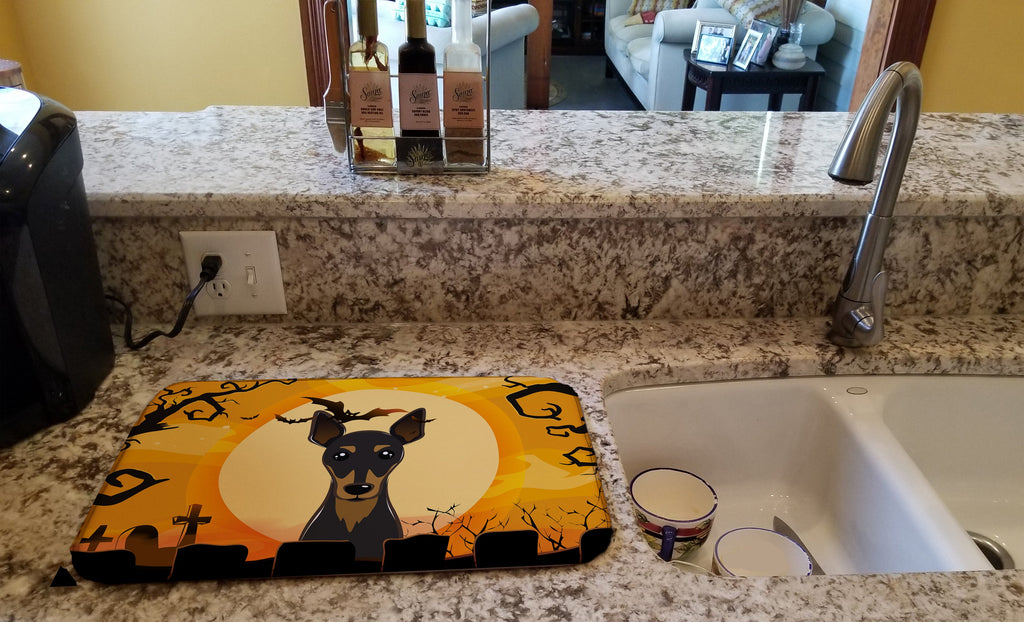 Halloween Min Pin Dish Drying Mat Absorbent Dish Drying Mat Pad for Kitchen Counter Dish Drainer Mat for Countertop, 14 x 21", Multicolor