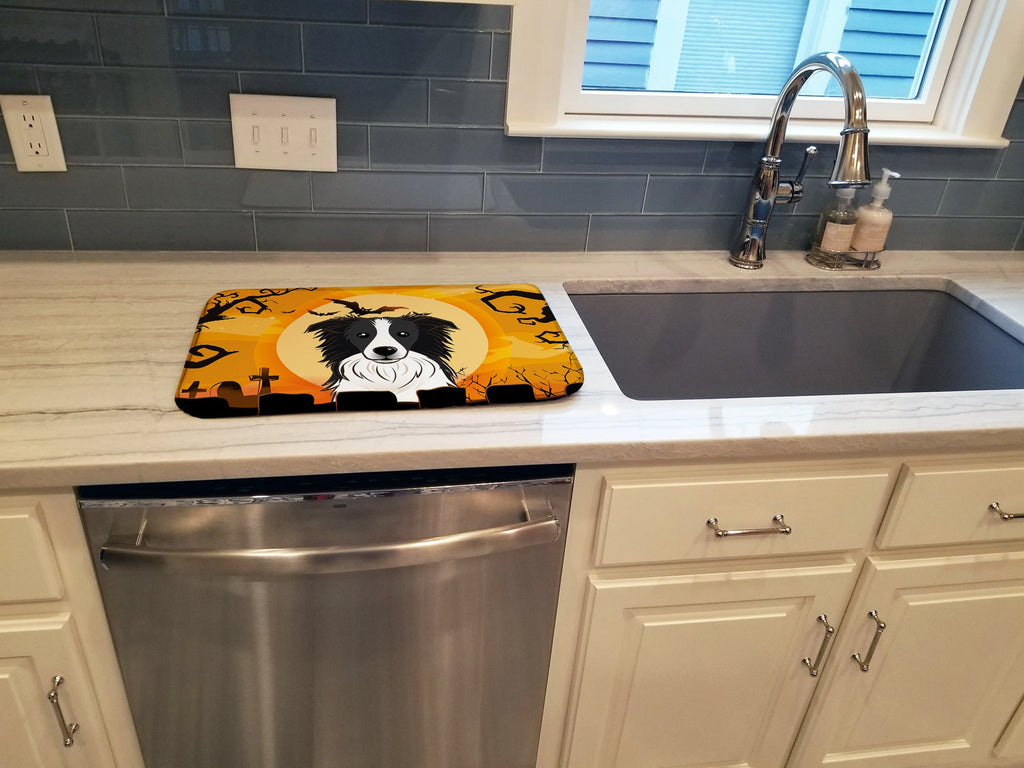 Halloween Border Collie Dish Drying Mat Absorbent Dish Drying Mat Pad for Kitchen Counter Dish Drainer Mat for Countertop, 14 x 21", Multicolor