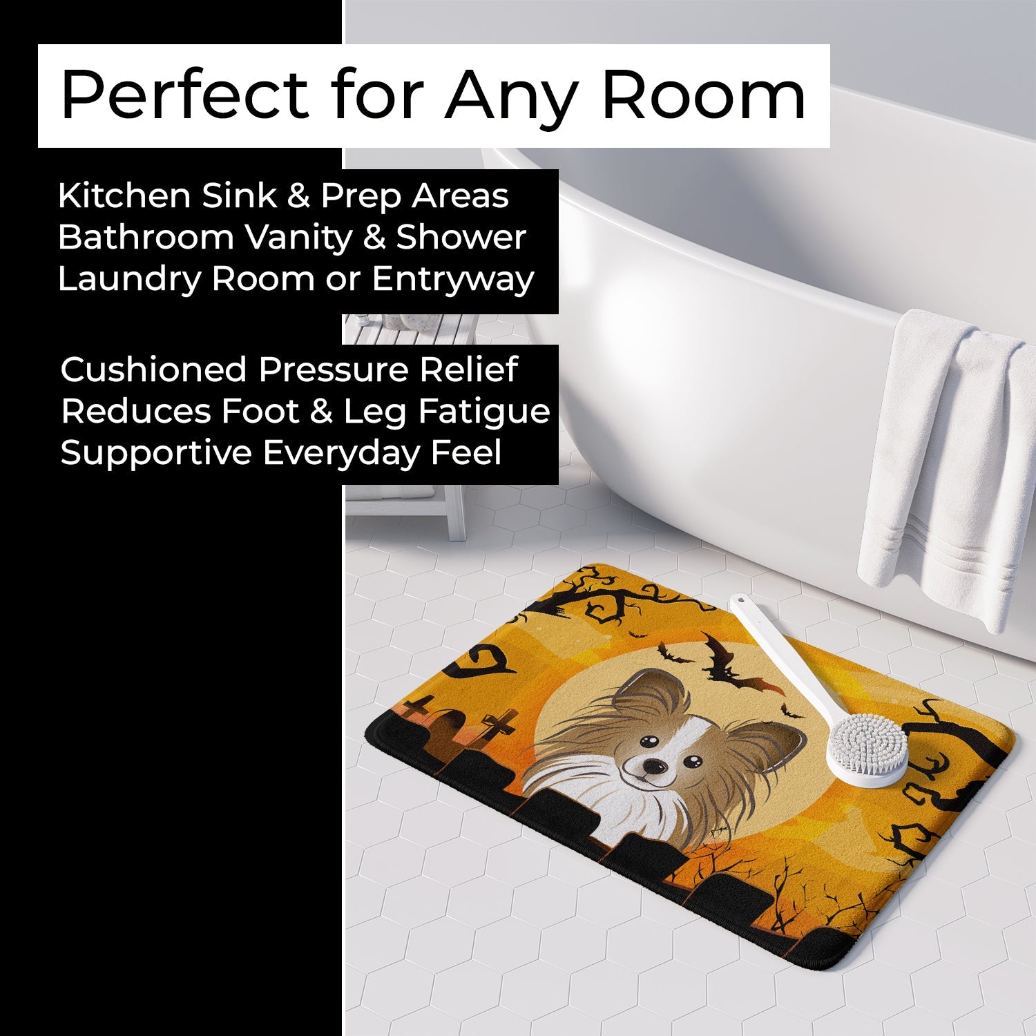 Halloween Papillon Memory Foam Kitchen Mat Machine Washable Anti-Fatigue Cushion Comfort Bath or Kitchen Rug