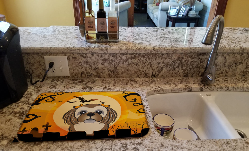 Halloween Chocolate Brown Shih Tzu Dish Drying Mat Absorbent Dish Drying Mat Pad for Kitchen Counter Dish Drainer Mat for Countertop, 14 x 21", Multicolor