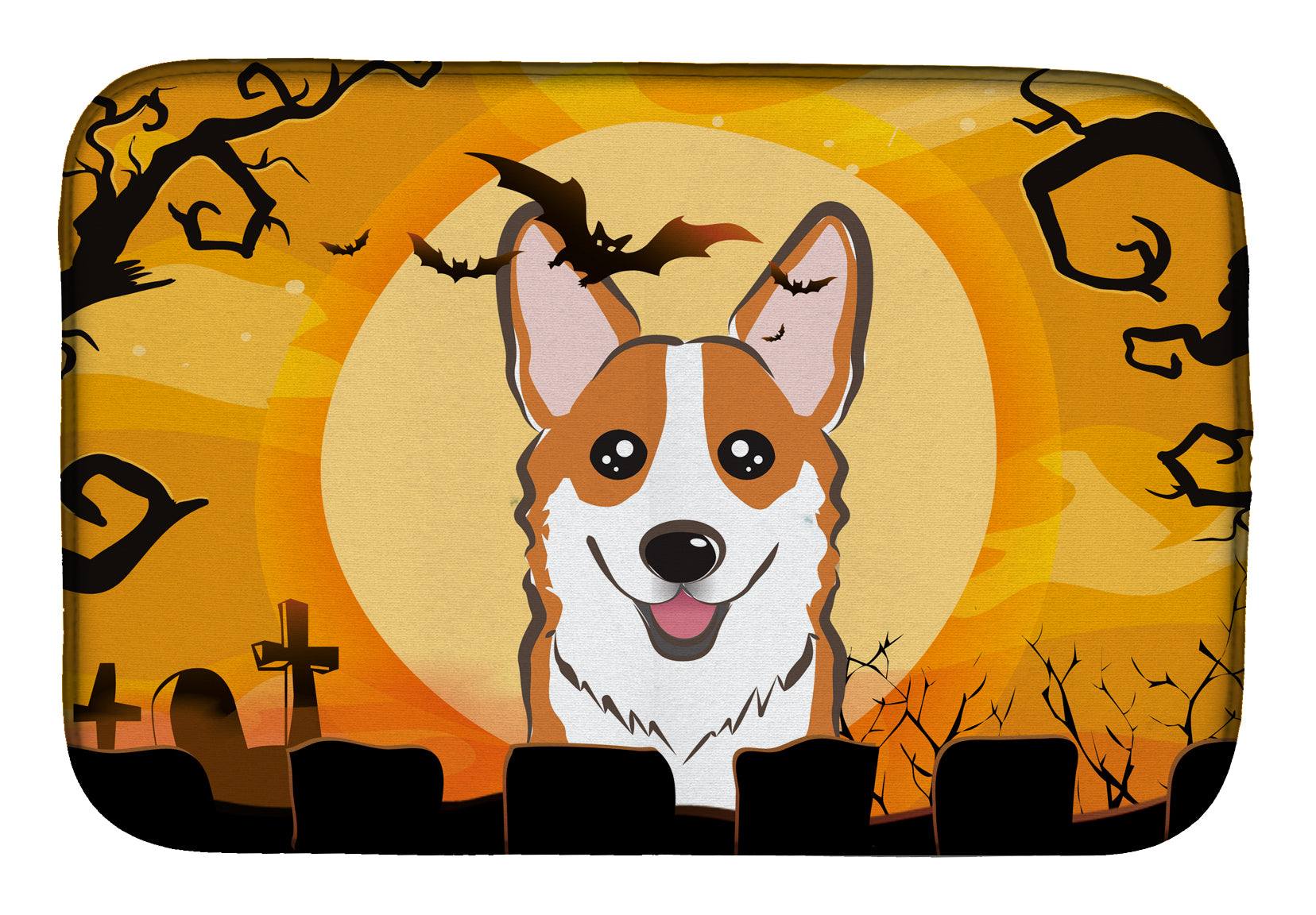 Halloween Red Corgi Dish Drying Mat Absorbent Dish Drying Mat Pad for Kitchen Counter Dish Drainer Mat for Countertop, 14 x 21", Multicolor