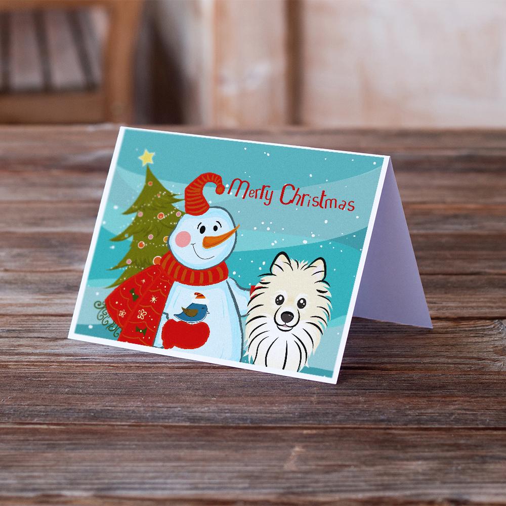 Snowman with Pomeranian Greeting Cards Pack of 8 Blank Cards with Envelopes Whimsical A7 Size 5x7