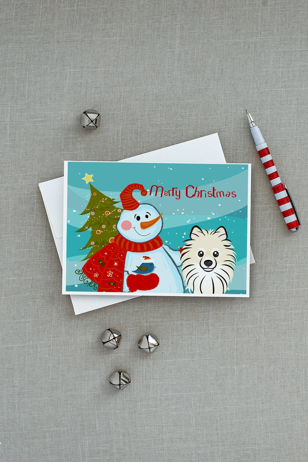 Snowman with Pomeranian Greeting Cards Pack of 8 Blank Cards with Envelopes Whimsical A7 Size 5x7
