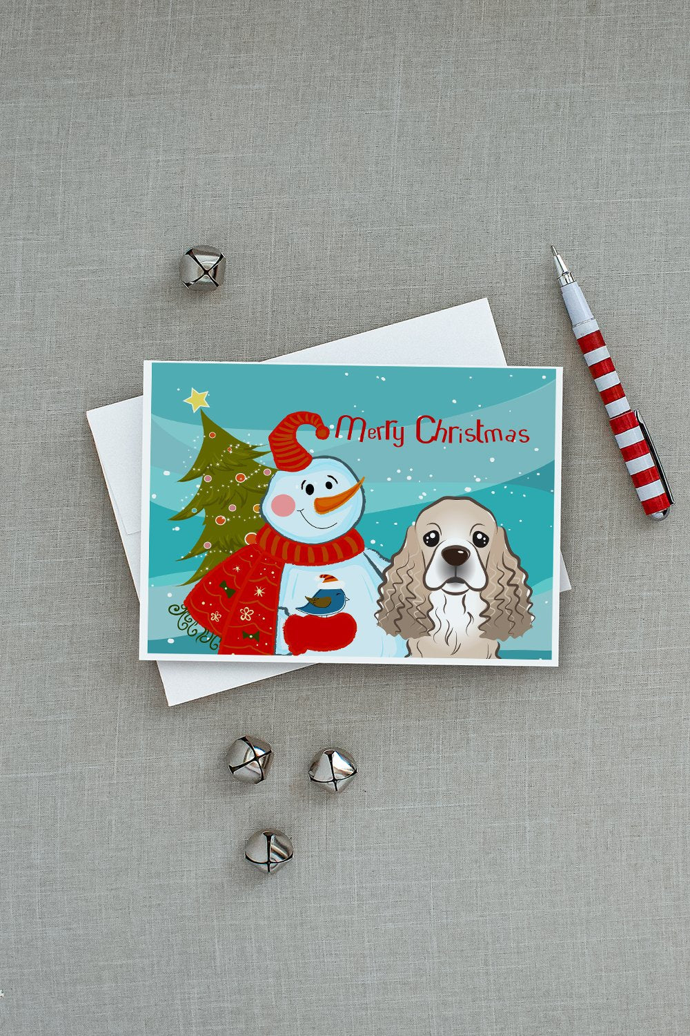 Snowman with Cocker Spaniel Greeting Cards Pack of 8 Blank Cards with Envelopes Whimsical A7 Size 5x7