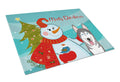 Snowman with Alaskan Malamute Cutting Board Tempered Glass Kitchen Cutting Surface, Heat Resistant Chopping, Non-Slip Feet, Food Prep & Serving
