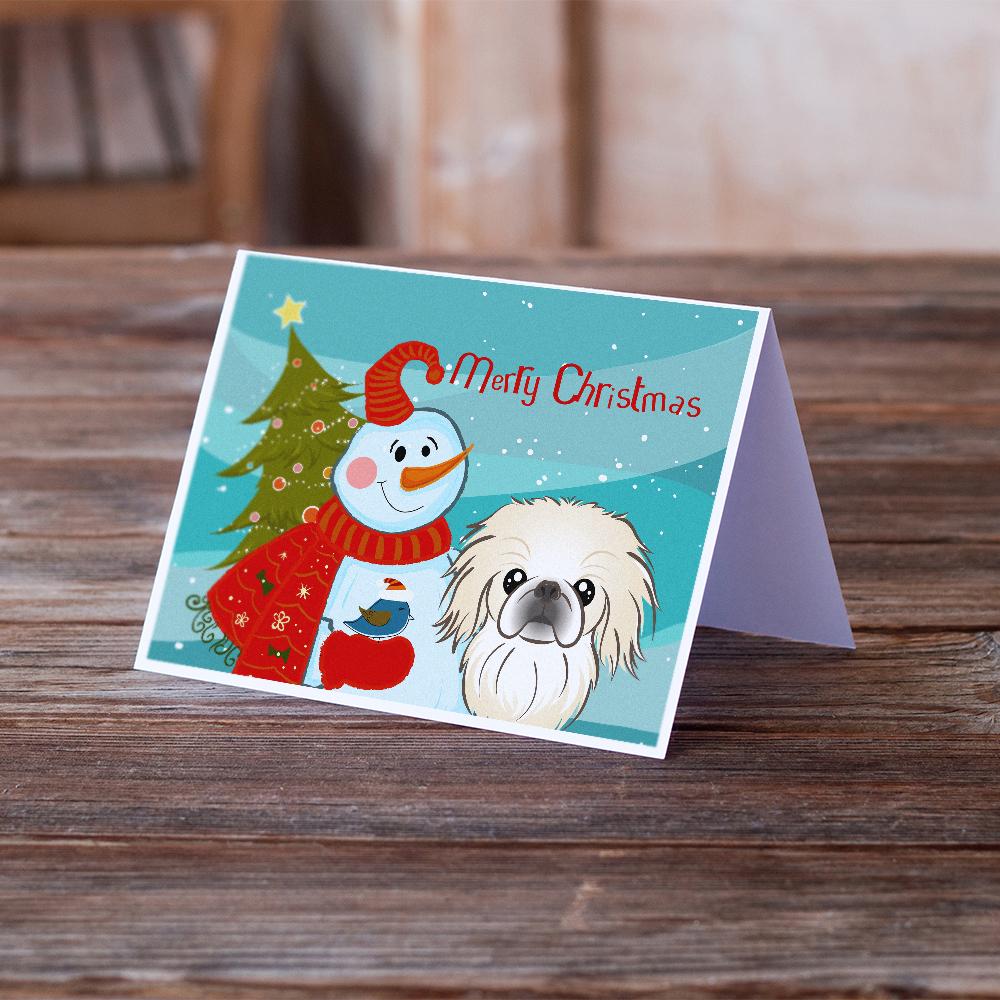 Snowman with Pekingese Greeting Cards Pack of 8 Blank Cards with Envelopes Whimsical A7 Size 5x7