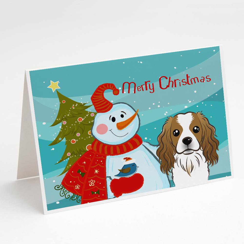 Snowman with Cavalier Spaniel Greeting Cards Pack of 8 Blank Cards with Envelopes Whimsical A7 Size 5x7