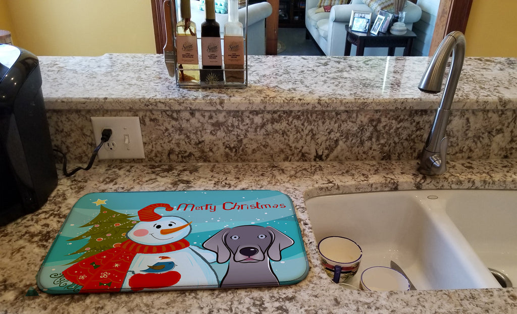 Snowman with Weimaraner Dish Drying Mat Absorbent Dish Drying Mat Pad for Kitchen Counter Dish Drainer Mat for Countertop, 14 x 21", Multicolor