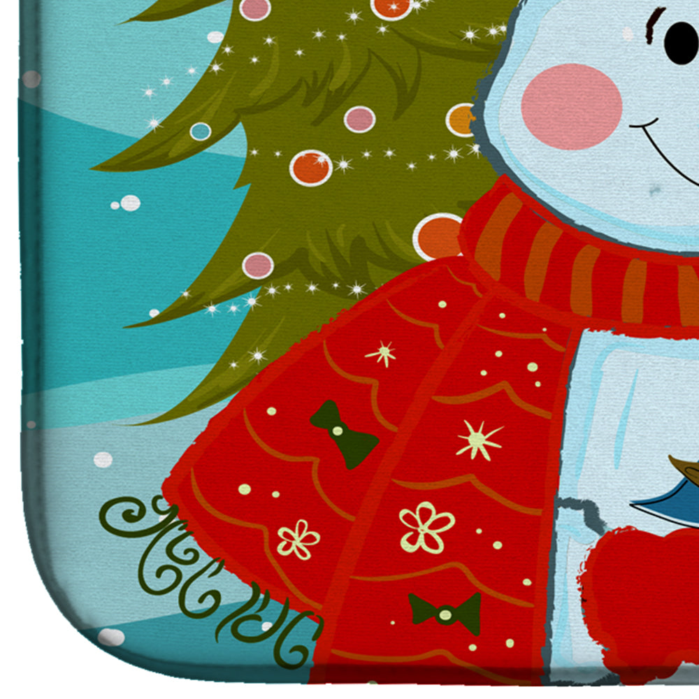 Snowman with Yorkie Puppy Dish Drying Mat Absorbent Dish Drying Mat Pad for Kitchen Counter Dish Drainer Mat for Countertop, 14 x 21", Multicolor
