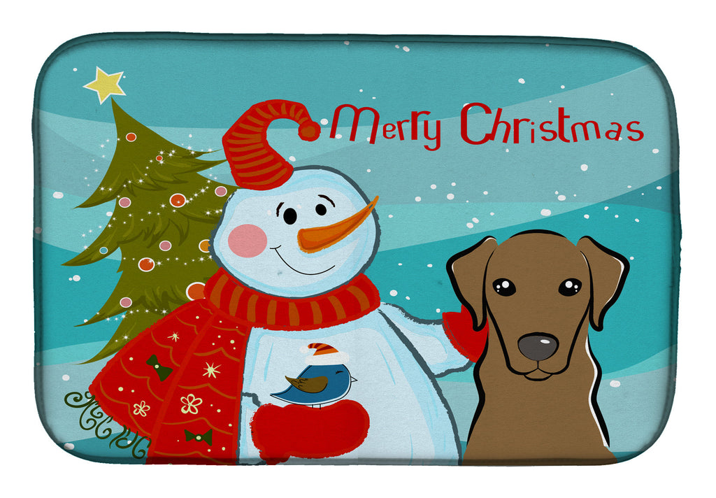 Snowman with Chocolate Labrador Dish Drying Mat Absorbent Dish Drying Mat Pad for Kitchen Counter Dish Drainer Mat for Countertop, 14 x 21", Multicolor