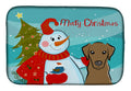 Snowman with Chocolate Labrador Dish Drying Mat Absorbent Dish Drying Mat Pad for Kitchen Counter Dish Drainer Mat for Countertop, 14 x 21", Multicolor