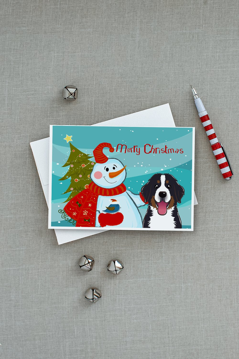 Snowman with Bernese Mountain Dog Greeting Cards Pack of 8 Blank Cards with Envelopes Whimsical A7 Size 5x7