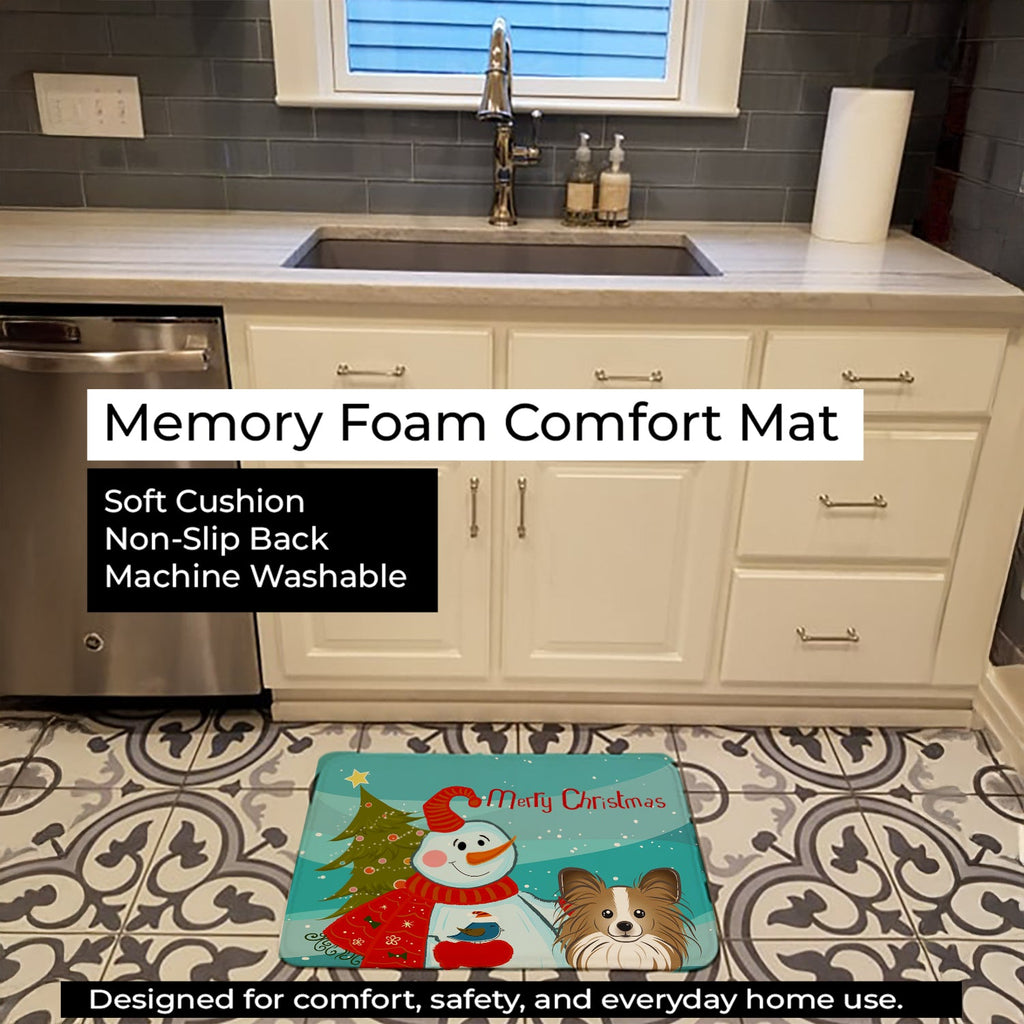 Snowman with Papillon Memory Foam Kitchen Mat Machine Washable Anti-Fatigue Cushion Comfort Bath or Kitchen Rug