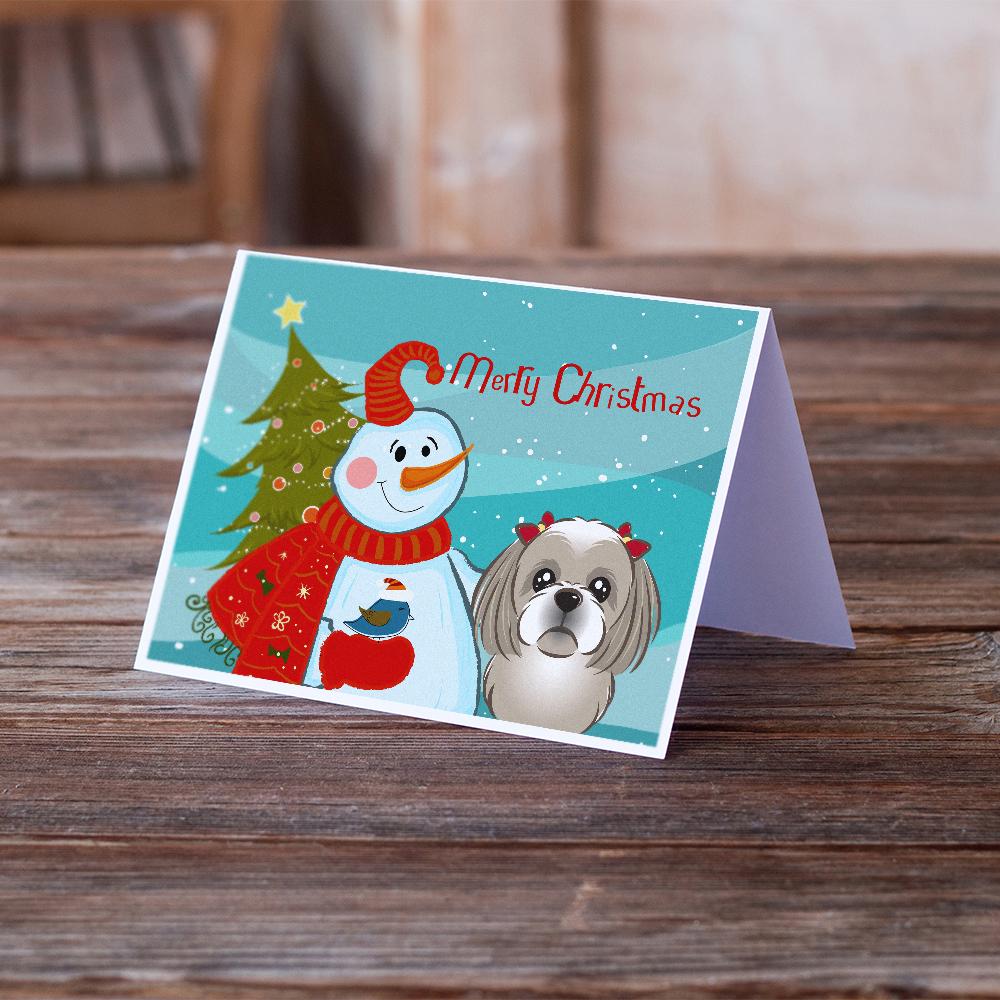 Snowman with Gray Silver Shih Tzu Greeting Cards Pack of 8 Blank Cards with Envelopes Whimsical A7 Size 5x7