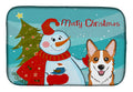 Snowman with Red Corgi Dish Drying Mat Absorbent Dish Drying Mat Pad for Kitchen Counter Dish Drainer Mat for Countertop, 14 x 21", Multicolor