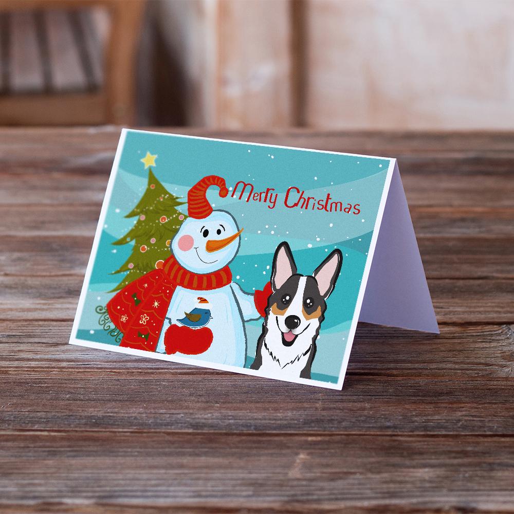 Snowman with Tricolor Corgi Greeting Cards Pack of 8 Blank Cards with Envelopes Whimsical A7 Size 5x7