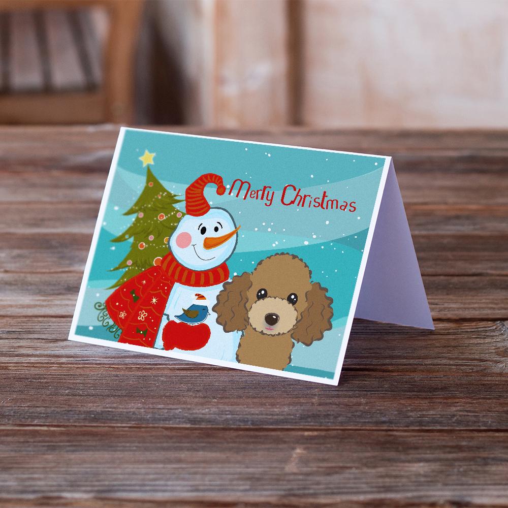 Snowman with Chocolate Brown Poodle Greeting Cards Pack of 8 Blank Cards with Envelopes Whimsical A7 Size 5x7