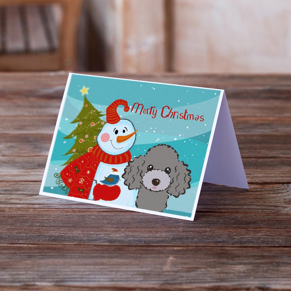 Snowman with Silver Gray Poodle Greeting Cards Pack of 8 Blank Cards with Envelopes Whimsical A7 Size 5x7