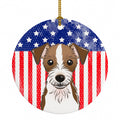 American Flag and Jack Russell Terrier Ceramic Ornament Christmas Tree Hanging Decorations for Home Christmas Holiday, Party, Gift, 3 in, Multicolor