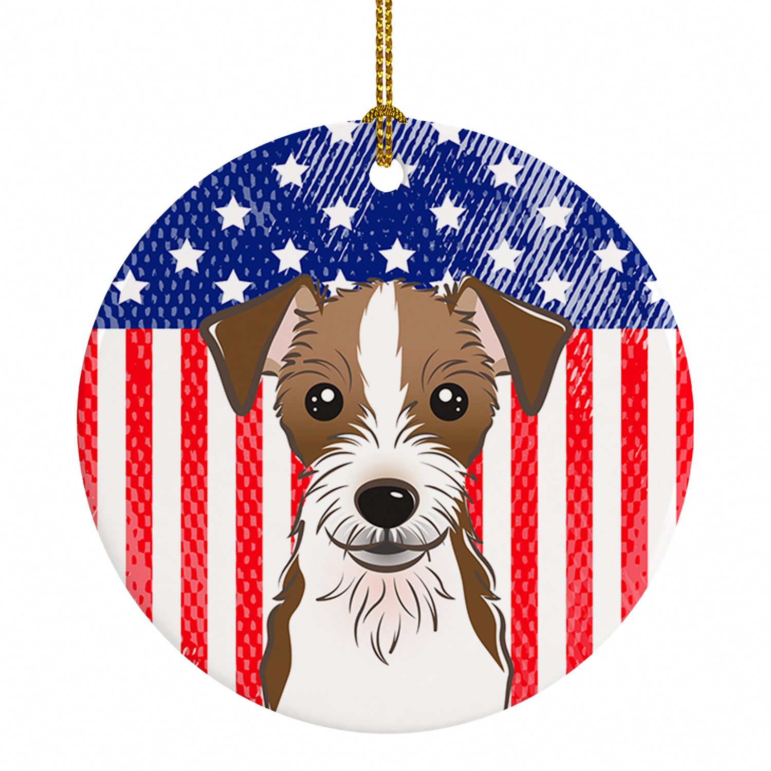 American Flag and Jack Russell Terrier Ceramic Ornament Christmas Tree Hanging Decorations for Home Christmas Holiday, Party, Gift, 3 in, Multicolor
