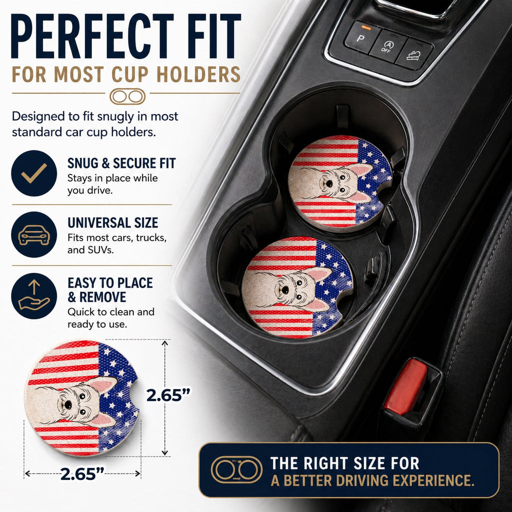 American Flag and Westie Set of 2 Cup Holder Car Coasters Absorbent Round Sandstone Coasters Gifts for Men or Women, 2.5, Multicolor