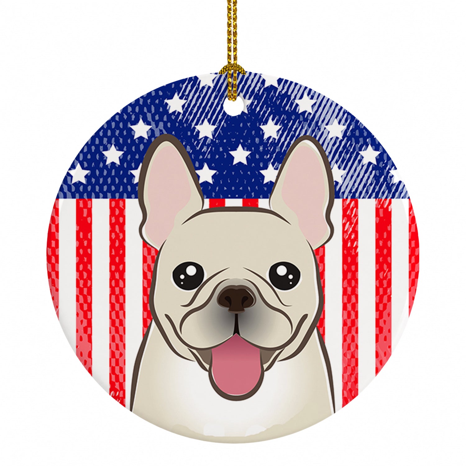 American Flag and French Bulldog Ceramic Ornament Christmas Tree Hanging Decorations for Home Christmas Holiday, Party, Gift, 3 in, Multicolor