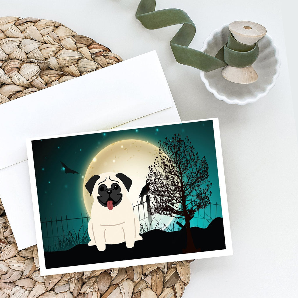 Halloween Scary Pug Cream Greeting Cards Pack of 8 Blank Cards with Envelopes Whimsical A7 Size 5x7