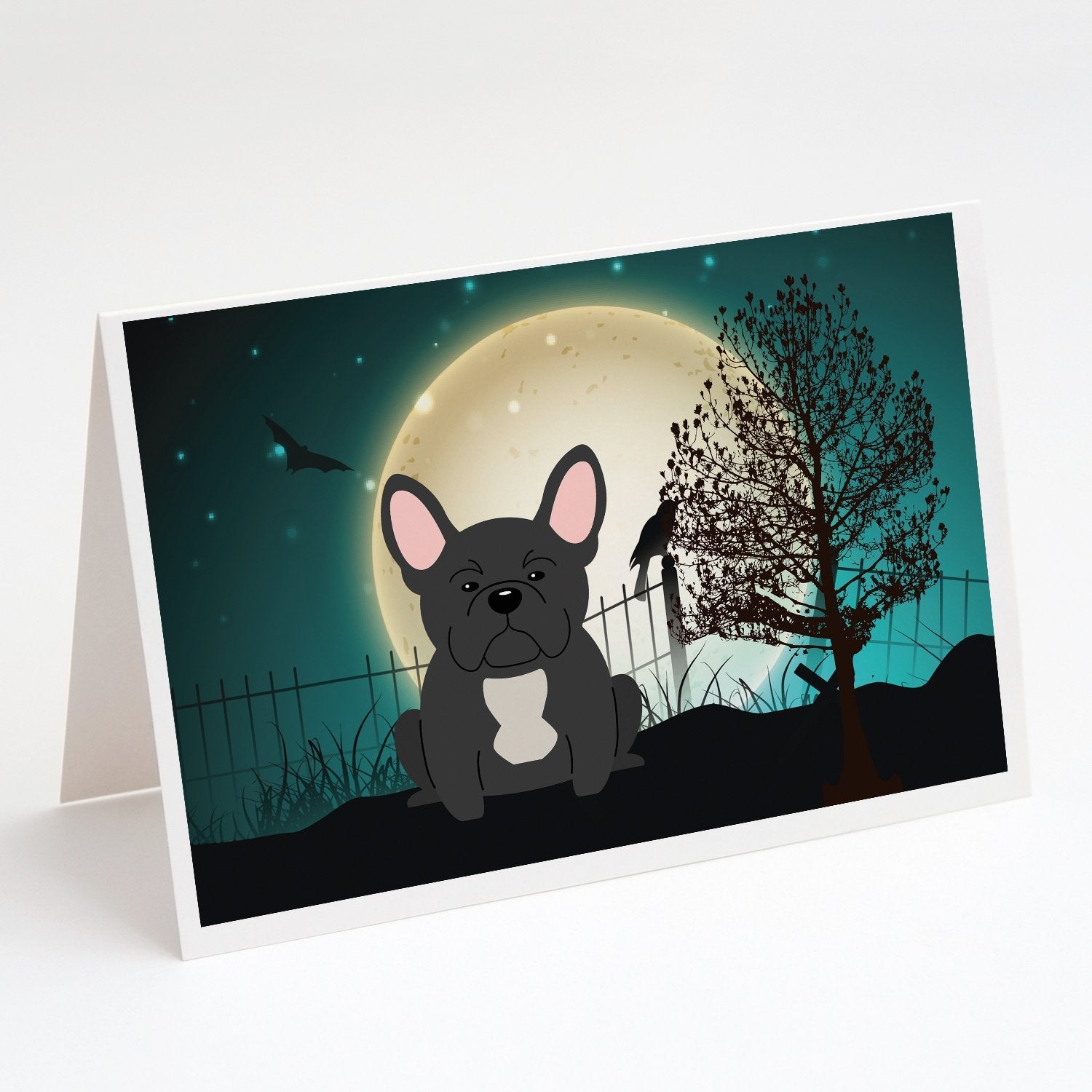 Halloween Scary French Bulldog Black Greeting Cards Pack of 8 Blank Cards with Envelopes Whimsical A7 Size 5x7