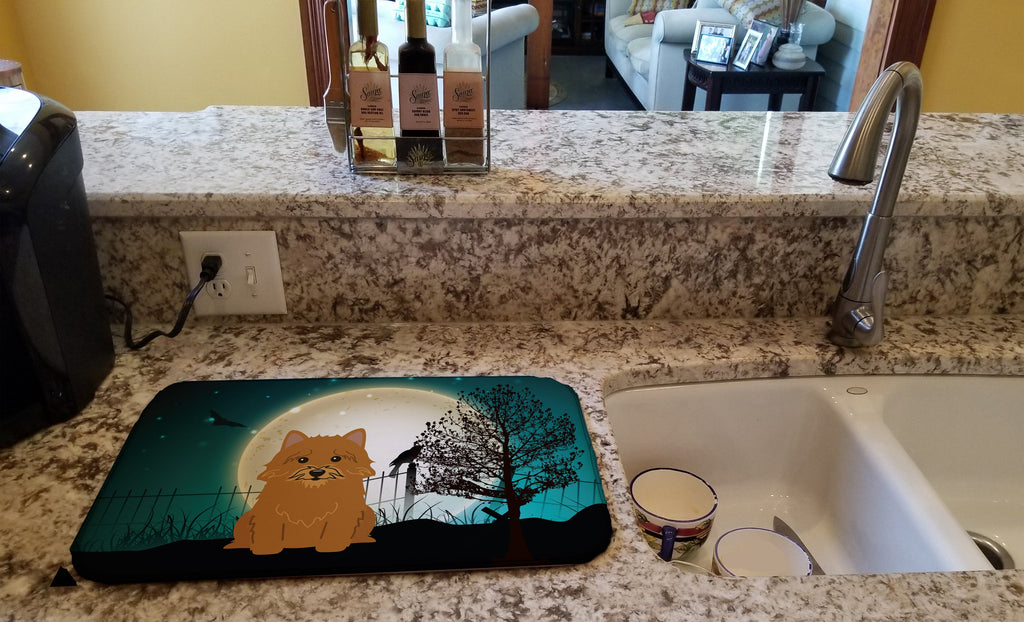 Halloween Scary Norwich Terrier Dish Drying Mat Absorbent Dish Drying Mat Pad for Kitchen Counter Dish Drainer Mat for Countertop, 14 x 21", Multicolor