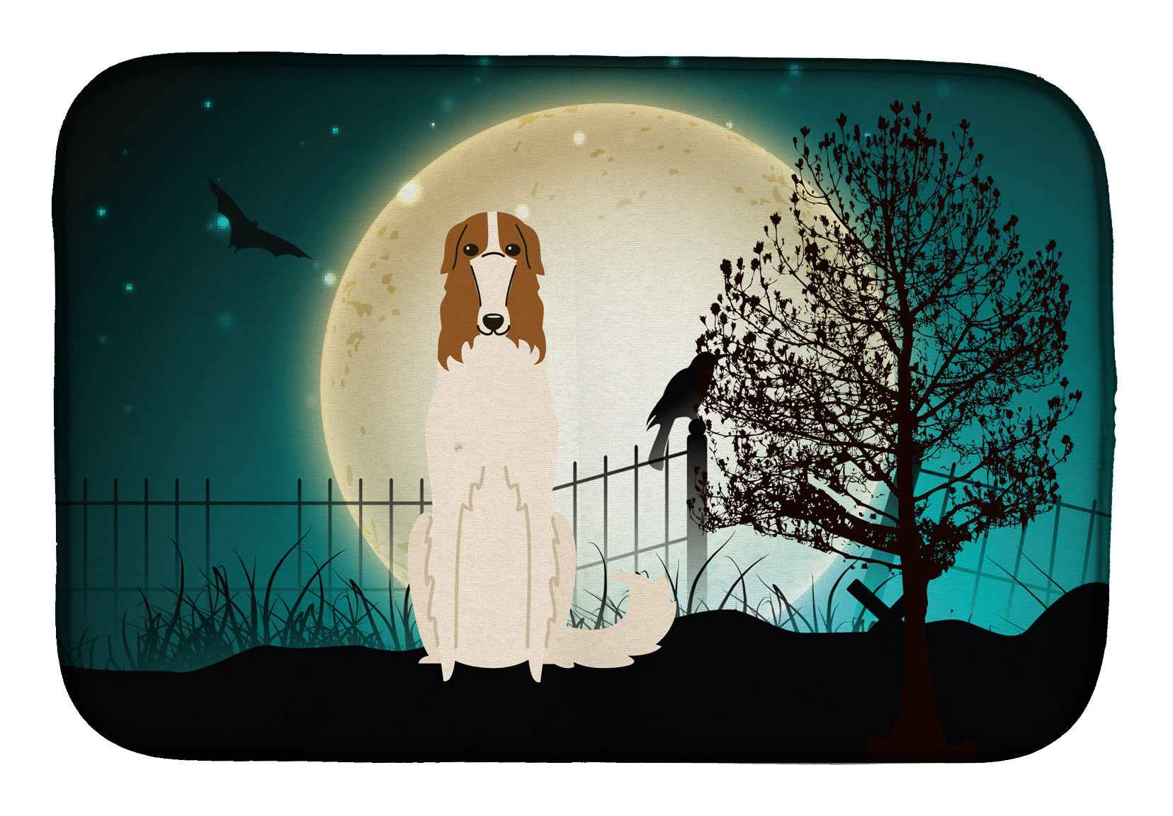 Halloween Scary Borzoi Dish Drying Mat Absorbent Dish Drying Mat Pad for Kitchen Counter Dish Drainer Mat for Countertop, 14 x 21", Multicolor