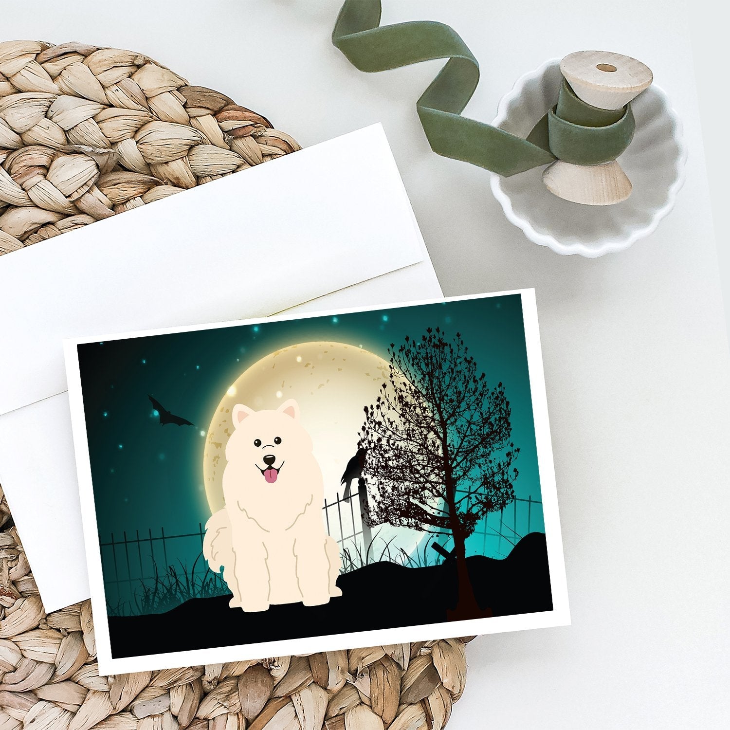 Halloween Scary Samoyed Greeting Cards Pack of 8 Blank Cards with Envelopes Whimsical A7 Size 5x7