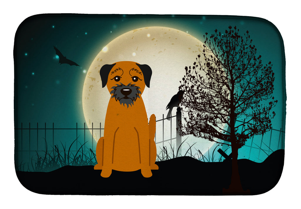 Halloween Scary Border Terrier Dish Drying Mat Absorbent Dish Drying Mat Pad for Kitchen Counter Dish Drainer Mat for Countertop, 14 x 21", Multicolor