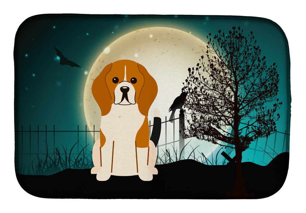 Halloween Scary Beagle Tricolor Dish Drying Mat Absorbent Dish Drying Mat Pad for Kitchen Counter Dish Drainer Mat for Countertop, 14 x 21", Multicolor