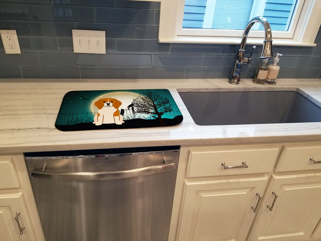 Halloween Scary Beagle Tricolor Dish Drying Mat Absorbent Dish Drying Mat Pad for Kitchen Counter Dish Drainer Mat for Countertop, 14 x 21", Multicolor
